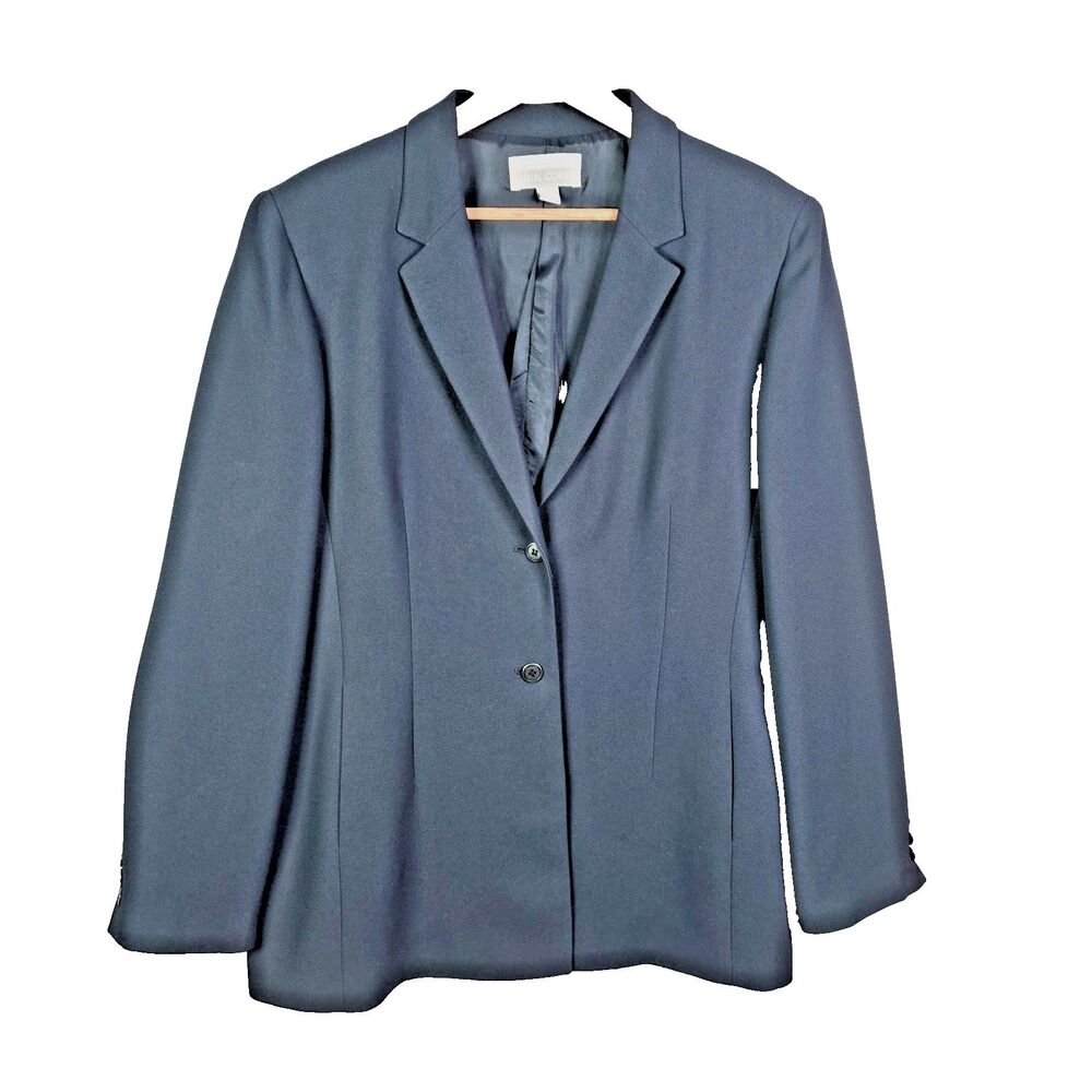 Casual Corner Blazer Navy Blue 16 Vintage Longline Acetate Lined Dark Academia